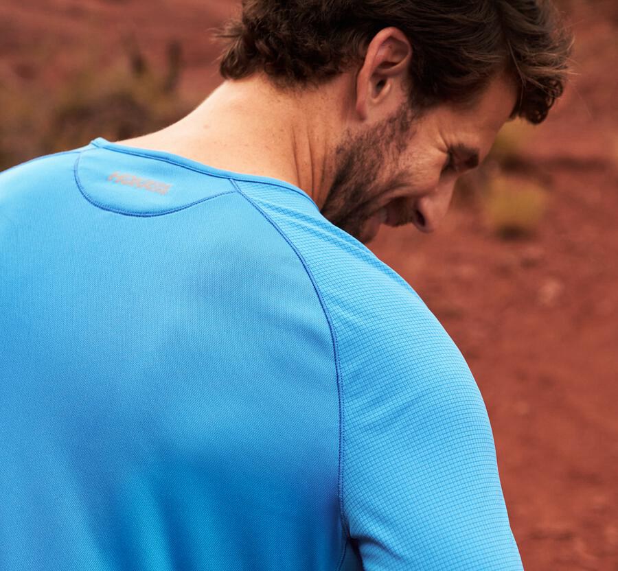 Hoka One One Top Erkek Mavi - Performance 3/4 Sleeve - NW9846052